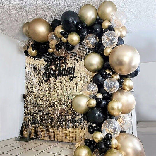 121pcs Gold Black Balloons Arch Garland Kit Gold Sequins Balloons for Wedding Graduation Birthday Christmas, As Shown