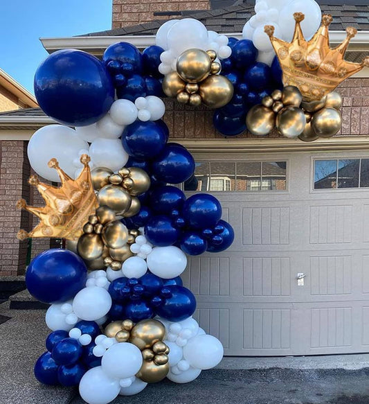 145pcs Navy Blue Balloon Garland Arch Kit Gold White Royal Blue Balloons with Crown Foil Balloons for Boys Birthday Party Graduation Baby Shower