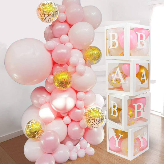 82 PCS Baby Shower Decorations for Girl Jumbo Transparent Baby Block Balloon Box Includes Baby